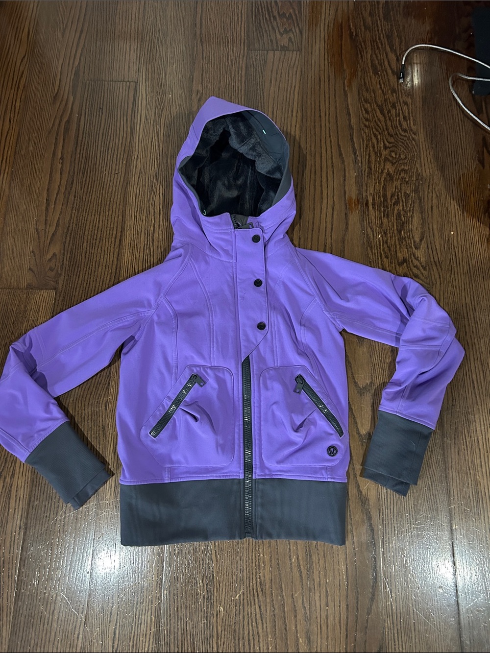 Lululemon purple grey hooded soft fleece ski board jacket sz XS-S